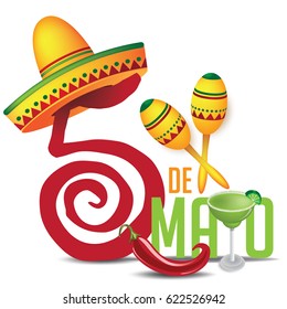 Icono del Cinco De Mayo para la celebración de la Fiesta Mexicana del Cinco de Mayo. Vector EPS 10.