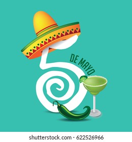 Cinco De Mayo icon design for celebration of the Mexican holiday on the fifth (Cinco) of May (Mayo). EPS 10 vector.