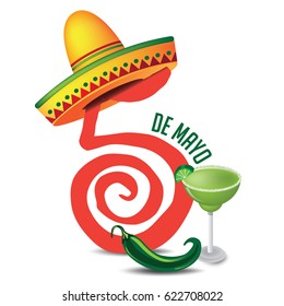 Cinco De Mayo icon design for celebration of the Mexican holiday on the fifth (Cinco) of May (Mayo). EPS 10 vector.