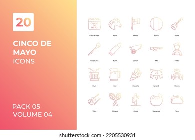 Cinco de mayo icons collection. Set vector line with elements for mobile concepts and web apps. Collection modern icons.