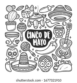 Cinco De Mayo Icons Hand Drawn Doodle Coloring Vector