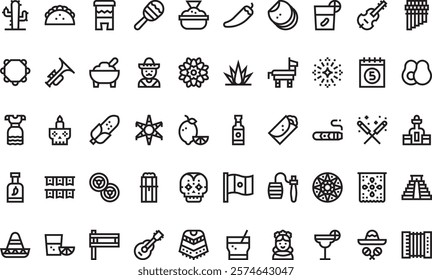 Cinco de mayo icons High-Quality Vector Icons Collection with Editable Stroke. Ideal for Professional and Creative Projects