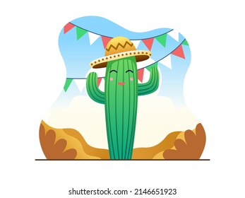 Cinco de Mayo Illustration Design With Cute Cactus Wear Sombrero.
México Cinco De Mayo Celebration.
Can be used for greeting card, postcard, poster, banner, social media, print, etc