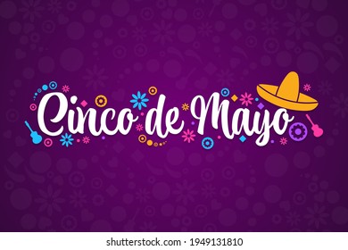 Cinco de Mayo. Inscription May 5 in Spanish. Holiday concept. Template for background, banner, card, poster with text inscription. Vector EPS10 illustration