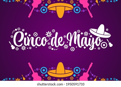 Cinco de Mayo. Inscription May 5 in Spanish. Holiday concept. Template for background, banner, card, poster with text inscription. Vector EPS10 illustration