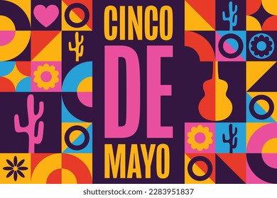 Cinco De Mayo. Inschrift Mai 5 auf Spanisch. Urlaubskonzept. Vorlage für Hintergrund, Banner, Karte, Poster mit Texteinschrift. Vektorgrafik EPS10