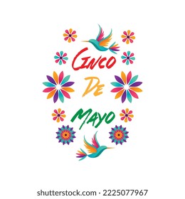 Cinco de Mayo, invitation with Curly Calligraphic , Art Design Curls and Decorative Flourishes, Swirly Brush Letters for Words Cinco de Mayo | Paper Banner Buntings Chili Sombrero Feliz Cinco de Mayo	