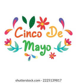 Cinco de Mayo, invitation with Curly Calligraphic , Art Design Curls and Decorative Flourishes, Swirly Brush Letters for Words Cinco de Mayo | Paper Banner Buntings Chili Sombrero Feliz Cinco de Mayo	