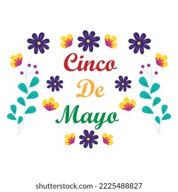 Cinco de Mayo, invitation with Curly Calligraphic , Art Design Curls and Decorative Flourishes, Swirly Brush Letters for Words Cinco de Mayo | Paper Banner Buntings Chili Sombrero Feliz Cinco de Mayo	