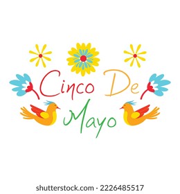 Cinco de Mayo, invitation with Curly Calligraphic , Art Design Curls and Decorative Flourishes, Swirly Brush Letters for Words Cinco de Mayo | Paper Banner Buntings Chili Sombrero Feliz Cinco de Mayo	