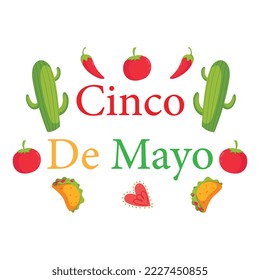 Cinco de Mayo, invitation with Curly Calligraphic , Art Design Curls and Decorative Flourishes, Swirly Brush Letters for Words Cinco de Mayo | Paper Banner Buntings Chili Sombrero Feliz Cinco de Mayo	