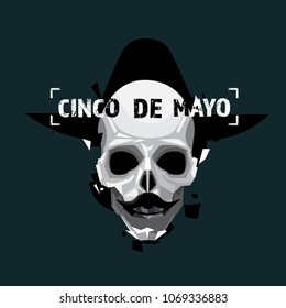 Cinco De Mayo Invitation Holiday Flyer With Skull wearing Sombrero Hat