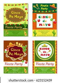 Cinco de Mayo invitation template, flyer. Mexican holiday postcard. Vector illustration