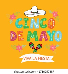 Cinco de Mayo invitation text. Greeting typography font banner. Mexican festival lettering card. The 5th of May celebration event poster. Vector eps 10.