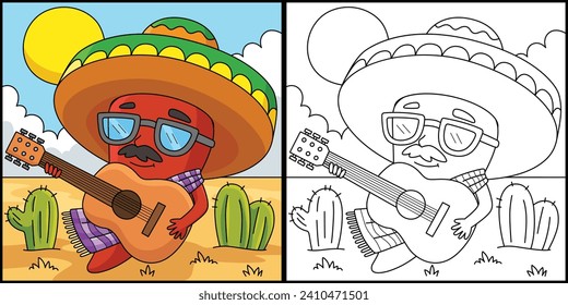 Cinco de Mayo Jalapeno Coloring Page Illustration