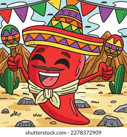 Cinco de Mayo Jalapeno Sombrero Colored Cartoon
