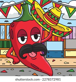 Cinco de Mayo Jalapeno Sombrero Colored Cartoon