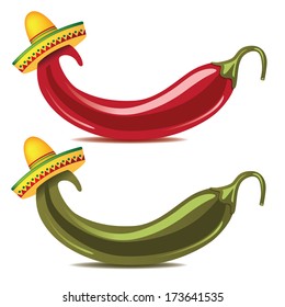 Cinco De Mayo jalapenos or chilis with sombreros. EPS 10 vector, grouped for easy editing. No open shapes or paths.