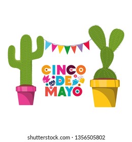 cinco de mayo label with cactus isolated icon