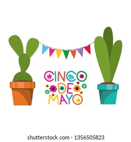 cinco de mayo label with cactus isolated icon