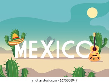 cinco de mayo label with desert in the background vector illustration design