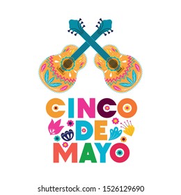 cinco de mayo label guitar isolated icon vector illustration design