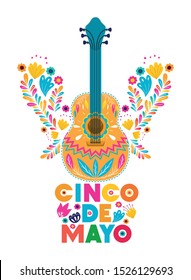 cinco de mayo label guitar isolated icon vector illustration design