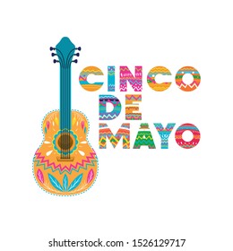 cinco de mayo label guitar isolated icon vector illustration design
