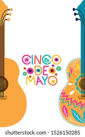 cinco de mayo label guitar isolated icon vector illustration design