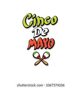 Cinco de Mayo label with hand drawn calligraphy lettering isolated on white background. Mexican fiests holiday vector background. Cinco de Mayo calligraphic greeting card or poster 