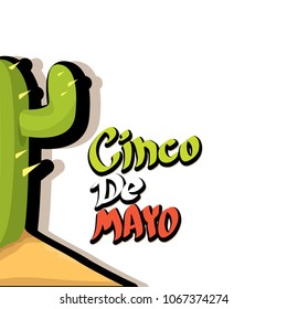 Cinco de Mayo label with hand drawn calligraphy lettering isolated on white background. Mexican fiests holiday vector background. Cinco de Mayo calligraphic greeting card or poster 