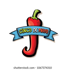 Cinco de Mayo label with hand drawn calligraphy lettering isolated on white background. Mexican fiests holiday vector background. Cinco de Mayo calligraphic greeting card or poster 