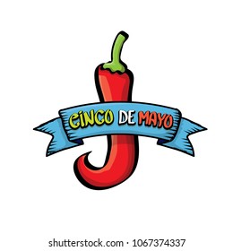 Cinco de Mayo label with hand drawn calligraphy lettering isolated on white background. Mexican fiests holiday vector background. Cinco de Mayo calligraphic greeting card or poster 