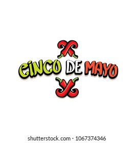 Cinco de Mayo label with hand drawn calligraphy lettering isolated on white background. Mexican fiests holiday vector background. Cinco de Mayo calligraphic greeting card or poster 