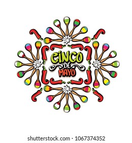 Cinco de Mayo label with hand drawn calligraphy lettering isolated on white background. Mexican fiests holiday vector background. Cinco de Mayo calligraphic greeting card or poster 