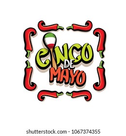 Cinco de Mayo label with hand drawn calligraphy lettering isolated on white background. Mexican fiests holiday vector background. Cinco de Mayo calligraphic greeting card or poster 