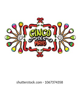 Cinco de Mayo label with hand drawn calligraphy lettering isolated on white background. Mexican fiests holiday vector background. Cinco de Mayo calligraphic greeting card or poster 