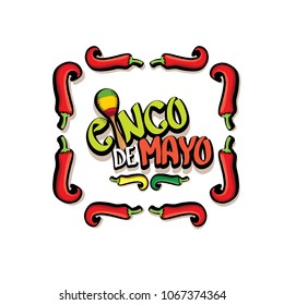 Cinco de Mayo label with hand drawn calligraphy lettering isolated on white background. Mexican fiests holiday vector background. Cinco de Mayo calligraphic greeting card or poster 