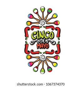 Cinco de Mayo label with hand drawn calligraphy lettering isolated on white background. Mexican fiests holiday vector background. Cinco de Mayo calligraphic greeting card or poster 