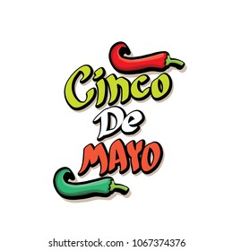 Cinco de Mayo label with hand drawn calligraphy lettering isolated on white background. Mexican fiests holiday vector background. Cinco de Mayo calligraphic greeting card or poster 