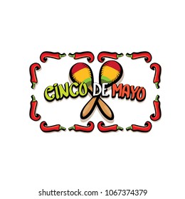 Cinco de Mayo label with hand drawn calligraphy lettering isolated on white background. Mexican fiests holiday vector background. Cinco de Mayo calligraphic greeting card or poster 