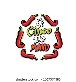 Cinco de Mayo label with hand drawn calligraphy lettering isolated on white background. Mexican fiests holiday vector background. Cinco de Mayo calligraphic greeting card or poster 