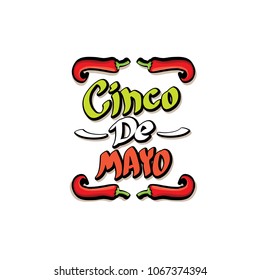 Cinco de Mayo label with hand drawn calligraphy lettering isolated on white background. Mexican fiests holiday vector background. Cinco de Mayo calligraphic greeting card or poster 