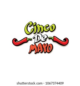 Cinco de Mayo label with hand drawn calligraphy lettering isolated on white background. Mexican fiests holiday vector background. Cinco de Mayo calligraphic greeting card or poster 
