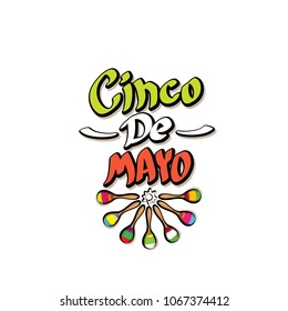 Cinco de Mayo label with hand drawn calligraphy lettering isolated on white background. Mexican fiests holiday vector background. Cinco de Mayo calligraphic greeting card or poster 