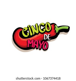 Cinco de Mayo label with hand drawn calligraphy lettering isolated on white background. Mexican fiests holiday vector background. Cinco de Mayo calligraphic greeting card or poster 