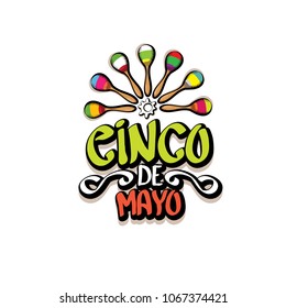 Cinco de Mayo label with hand drawn calligraphy lettering isolated on white background. Mexican fiests holiday vector background. Cinco de Mayo calligraphic greeting card or poster 