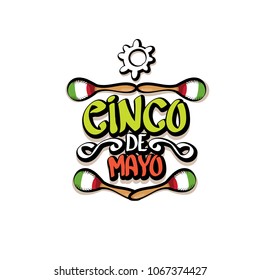 Cinco de Mayo label with hand drawn calligraphy lettering isolated on white background. Mexican fiests holiday vector background. Cinco de Mayo calligraphic greeting card or poster 