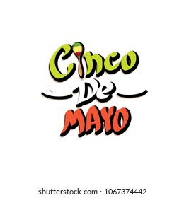 Cinco de Mayo label with hand drawn calligraphy lettering isolated on white background. Mexican fiests holiday vector background. Cinco de Mayo calligraphic greeting card or poster 