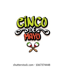 Cinco de Mayo label with hand drawn calligraphy lettering isolated on white background. Mexican fiests holiday vector background. Cinco de Mayo calligraphic greeting card or poster 